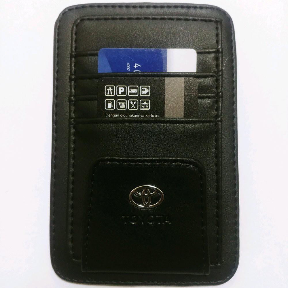 DOMPET ORGANIZER KULIT JEPIT SUNVISOR MOBIL KARTU E TOLL KARCIS PARKIR LOGO TOYOTA universal