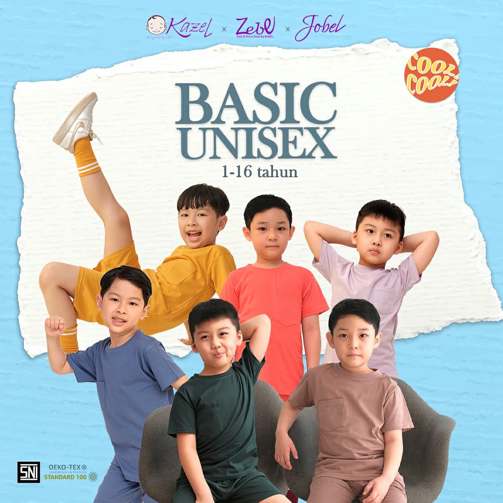 Kazel x Zebe 1-9 Tahun Tshirt Basic Pocket - Unisex Edition Baju Top Atasan Anak Laki Perempuan Boy PART1