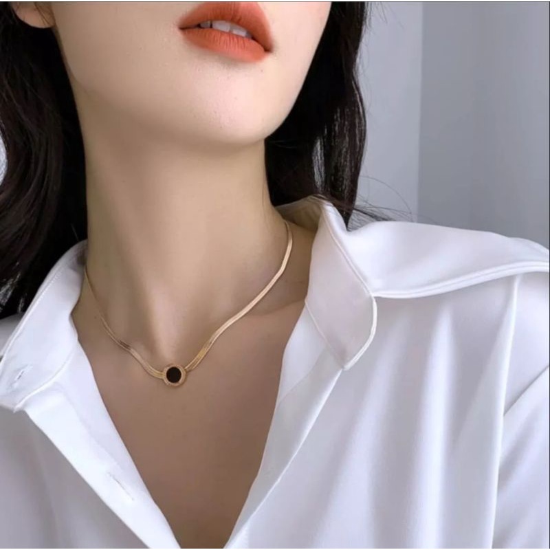 kalung Titanium Wanita Bulgari pipih Gepeng Anti Luntur