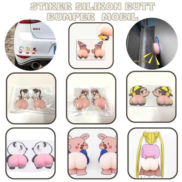 2pc Silikon Stiker Kartun Pelindung Benturan Pintu Mobil/Spion/Hp/Kulkas/Lemari Bumper