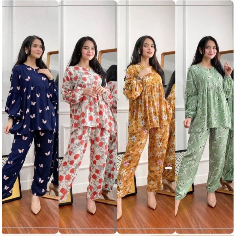 ONE SET BABYDOLL LENGAN PANJANG MECCA SET // MAUREEN SET PAJAMAS WANITA BUSUI FRIENDLY