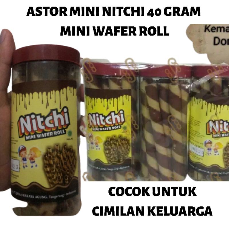 

ASTOR MINI NITCHI 40 GRAM - MINI WAFER ROLL - CEMILAN ASTOR 1 PACK ISI 3 TOPLES