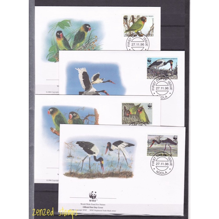 

F009 Perangko FDC Zambia 1996 Birds WWF Set 4 Pcs