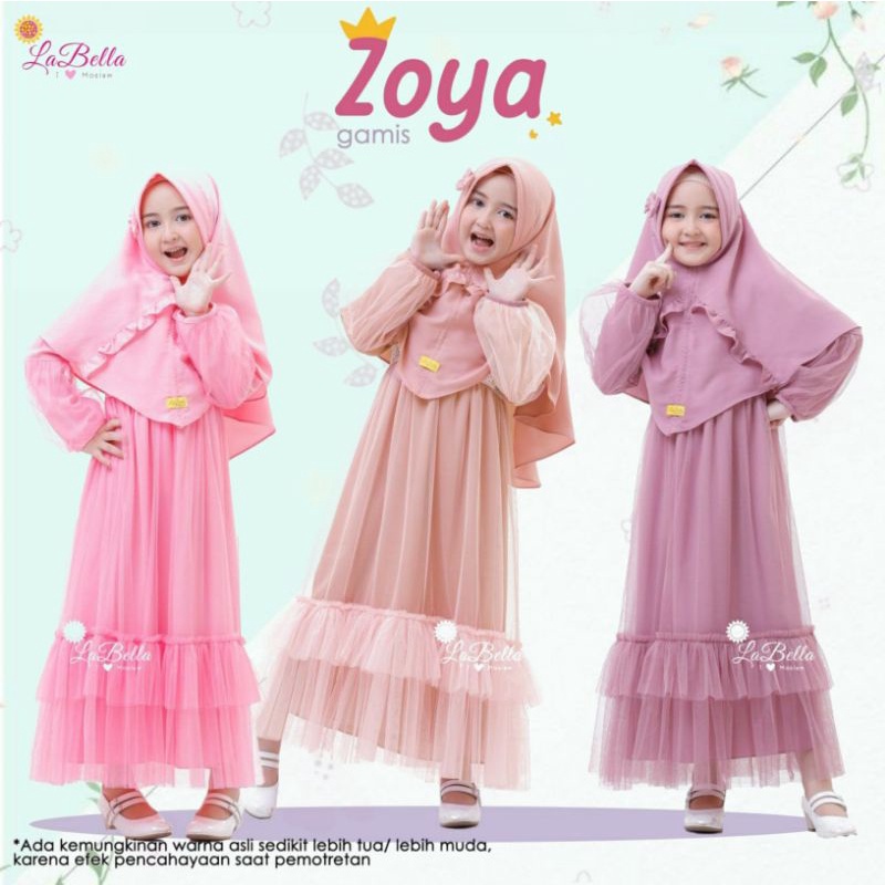Baju Muslim Gamis Pesta Anak Perempuan Tutu Wollycrepe Zoya series Labella