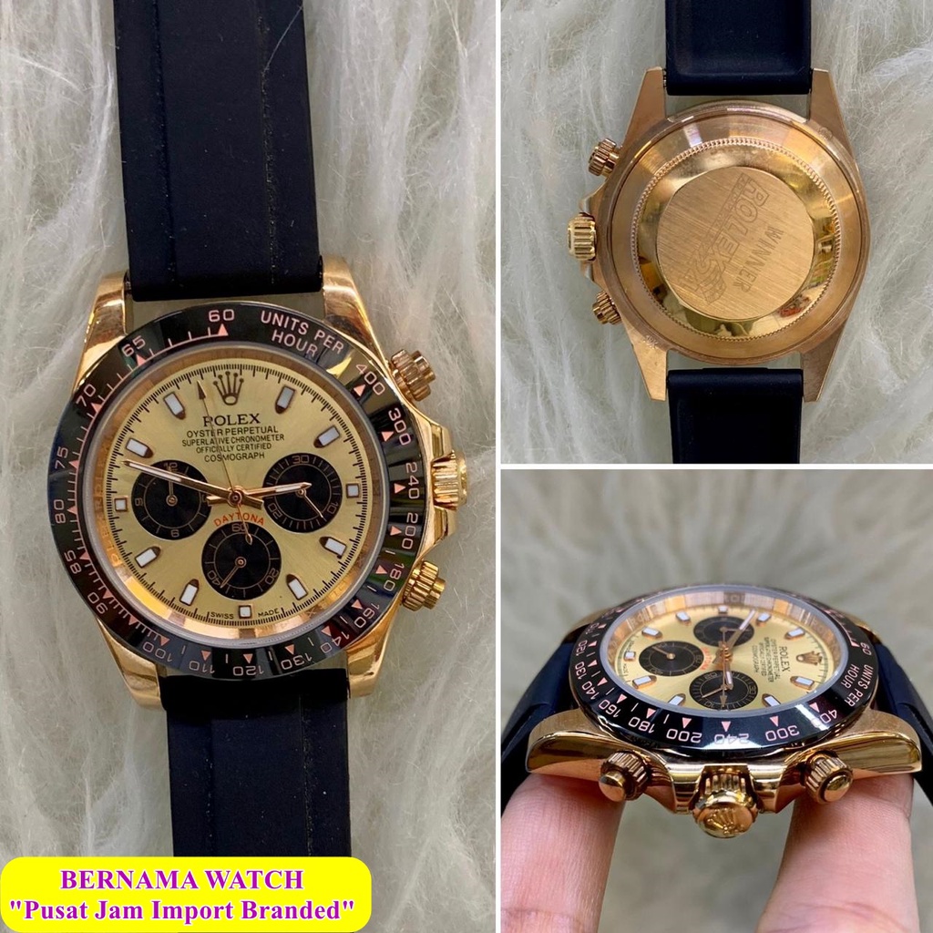 NEW ARRIVAL  JAM TANGAN PRIA BRANDED ROLEX DAYTONA RUBBER STRAP COSMO MATIC DIAMETER 42MM JAM TANGAN