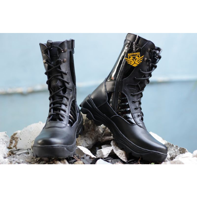 Sepatu Pdl Kulit Tni Polri Sekurity Merk Brotrher Phantom Pakai Resleting Sudah Di Sol Full Kulit