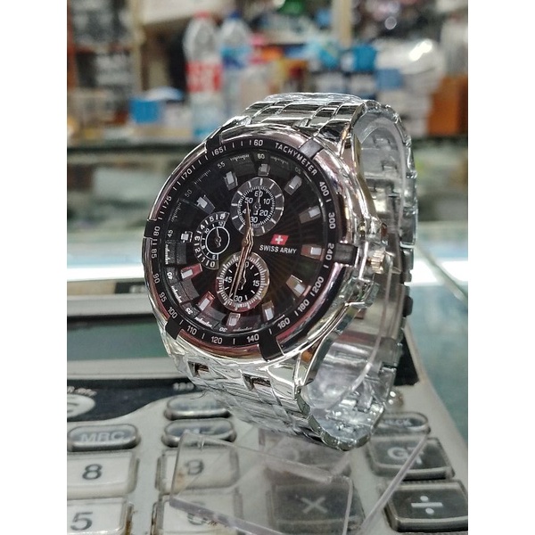 JAM TANGAN PRIA RANTAI SILVER HITAM