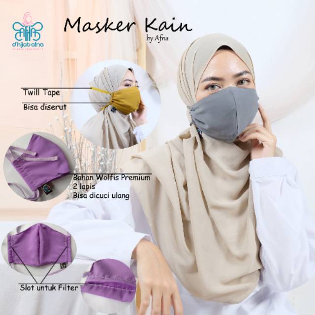 Aufa Masker Kain - Masker Hijab Tali Kain Non Medis 2 lapis dengan Slot Filter Anak Dewasa by Afna