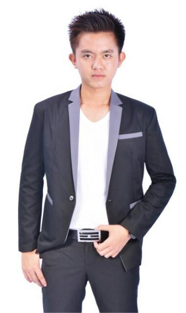  BLAZER  PRIA  MATRIX BLACK Jas Hitam Kombinasi Abu Casual 