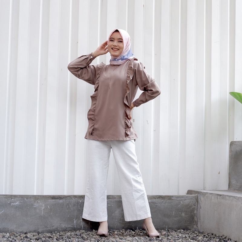 BLOUSE POLOA WANITA ATASAN POLOS WANITA MODEL RAFFLE