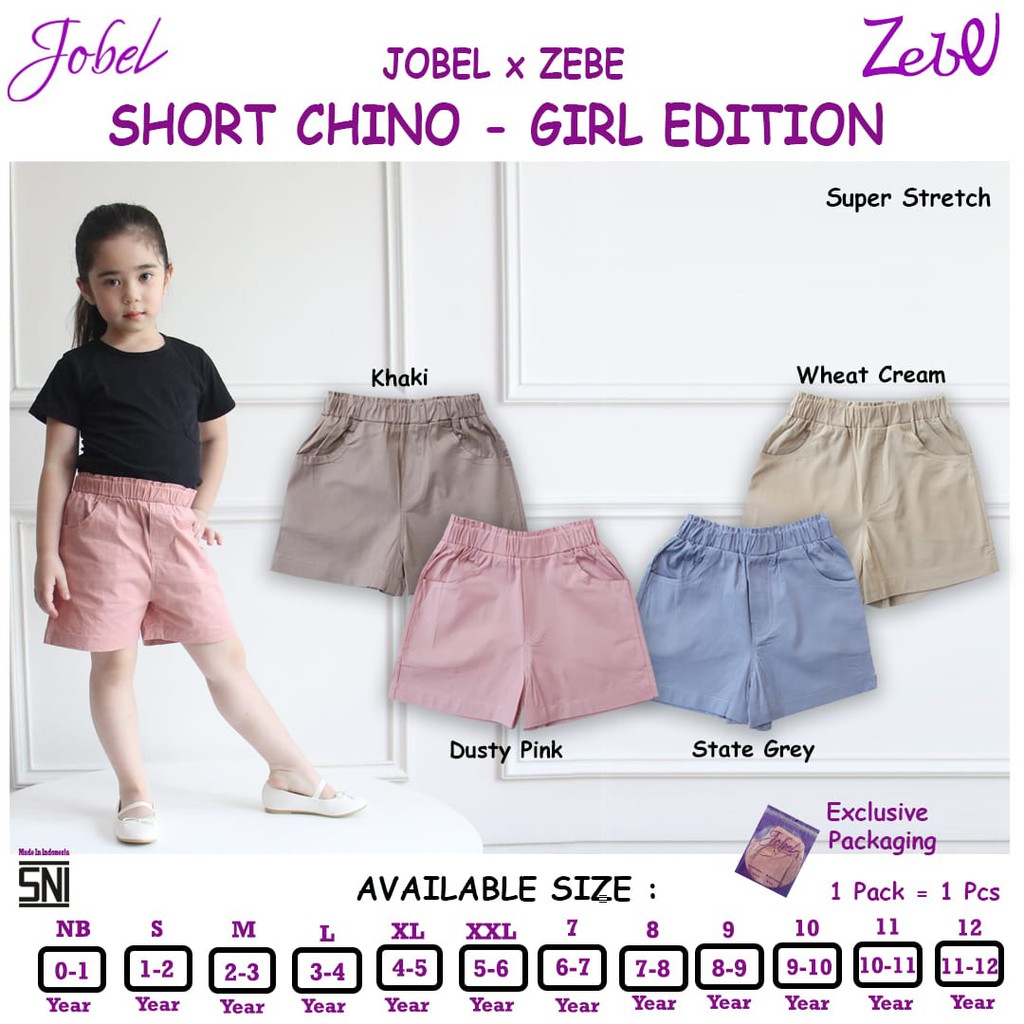 Jobel 0-12 Tahun Celana Chino Anak Perempuan Shorts Chino Girl edition Chinos x Zebe CBKS