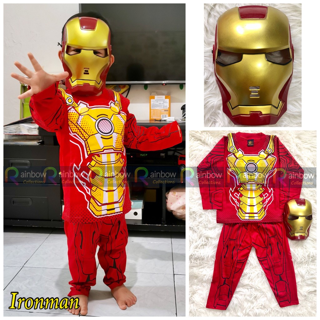 SETELAN ANAK KOSTUM (SABLON) + TOPENG SUPERHERO IRONMAN