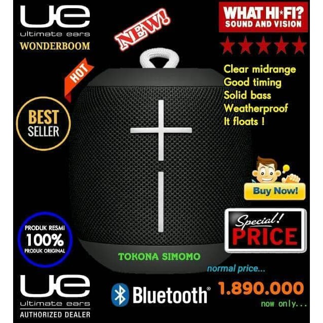 "ULTIMATE EARS UE WONDERBOOM PORTABLE WATERPROOF BLUETOOTH SPEAKER"
