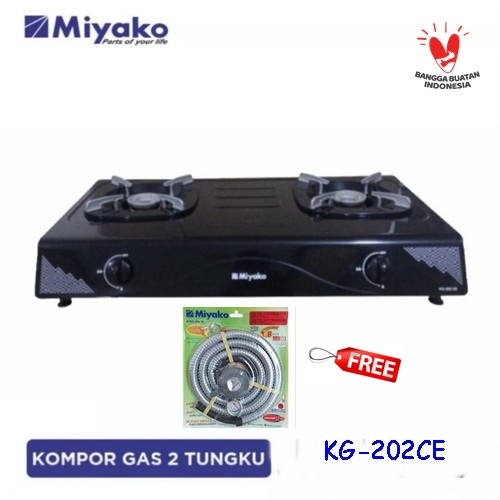 Miyako Kompor Gas 2 Tungku KG-202CE FREE Paket Miyako Selang Gas Meter