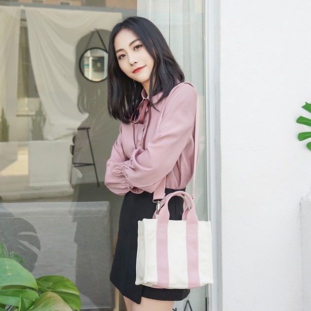 TB-28 tas selempang kotak canvas kanvas kampus wanita bag import korea jepang high quality