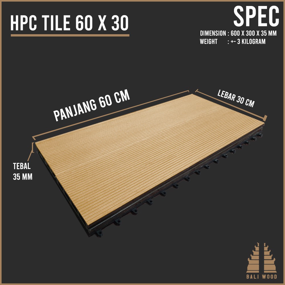 Lantai DIY Decking WPC (HPC) Kayu tile Baliwood panjang 60x30 not vinyl conblock conwood parquet pvc