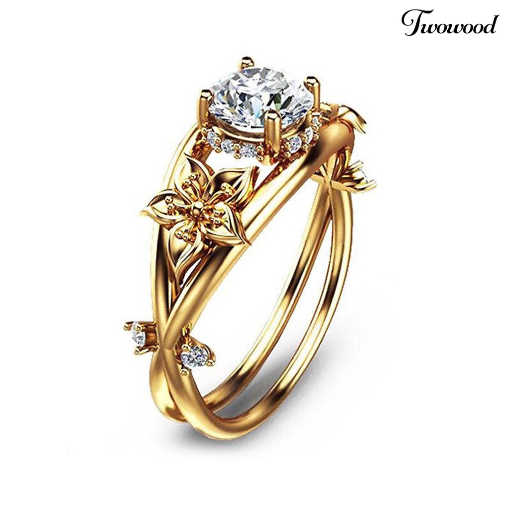 Twowood Women Ring Floral Double Layer Jewelry Sparkling Fashion Appearance Finger Ring for Wedding