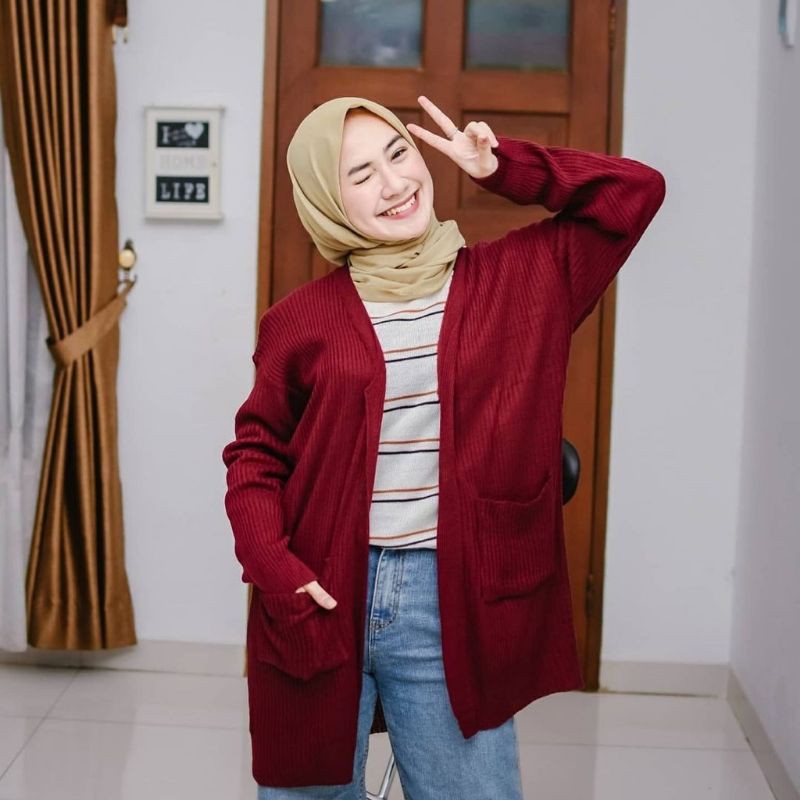 CARDIGAN WANITA RAJUT LONG KARDIGAN BELLE