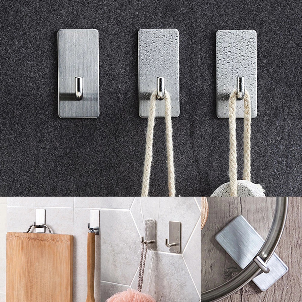 1/4 Pcs Stainless Steel Wall Hooks / Self Adhesive Sticky Hooks for Bathroom Key Bag Coat Towel  Hanger Storage Hanging Holder Rack
