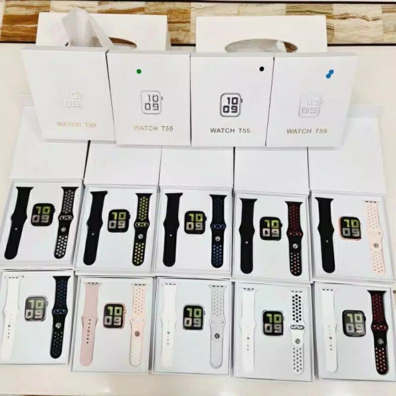 Jam tangan Couple Smartwatch pria wanita + 2 Tali T55 double strap bisa telfon dan ganti pintar wanita dan pria