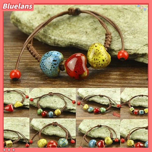 Bluelans Bohemia Unique Natural Ceramics Adjustable Braided Rope Bracelet Bangle