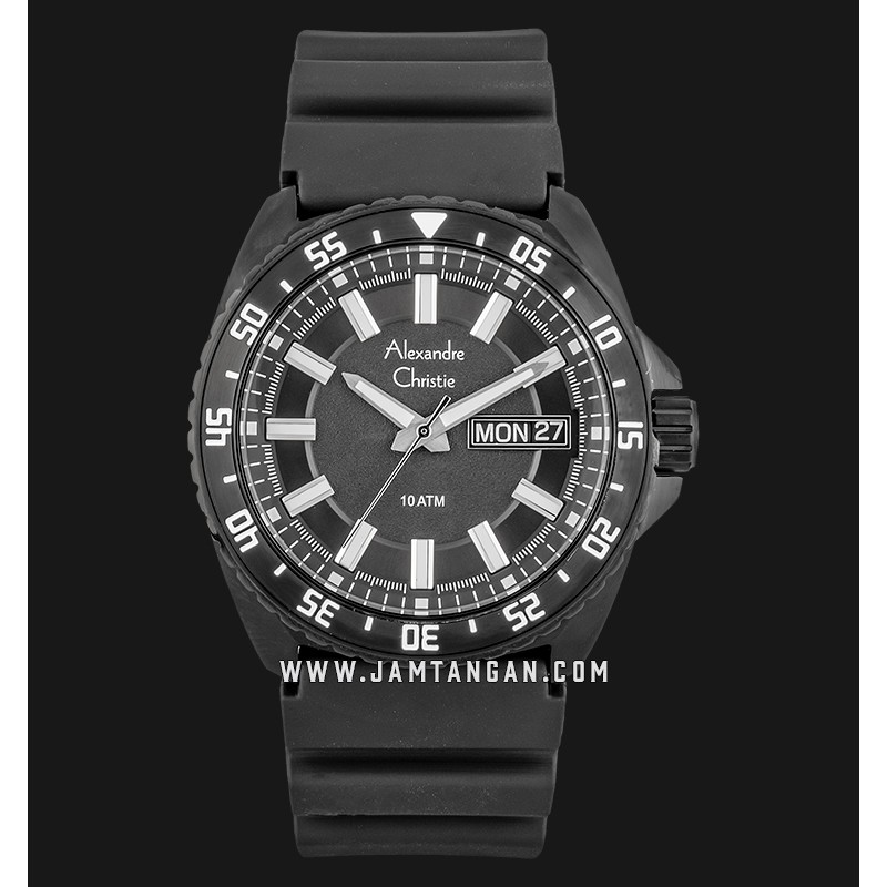 Alexandre Christie AC 6541 ME RIPBA Men Black Dial Black Rubber Strap