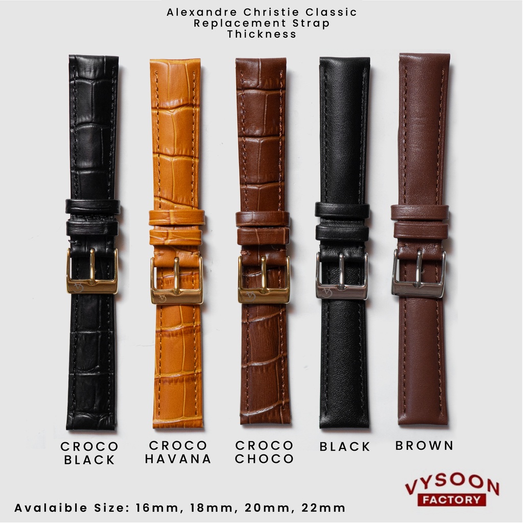 Strap Leather Tali Kulit Jam Tangan Alexandre Christie AC 20mm 22mm