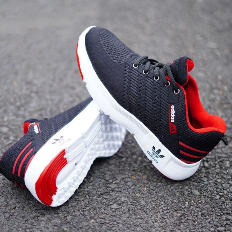 Sepatu Wanita Pria Logo Timbul Floging - Sepatu olahraga no import-Ads Hitam Merah
