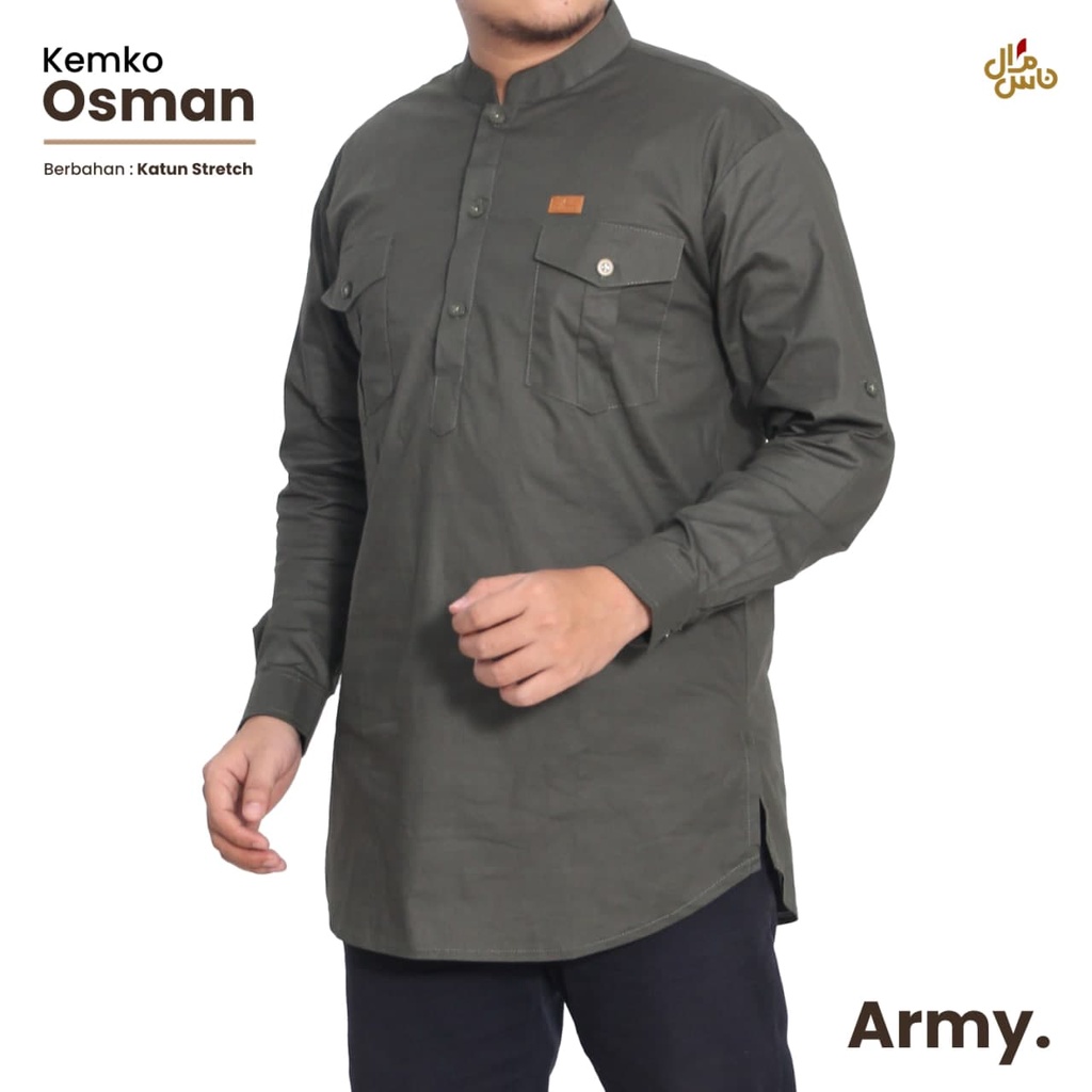 Kemeja Pria Formal Kantor Kemko Polos Model Osman Bahan Katun Toyobo Warna Grey/Black/Army/Navy