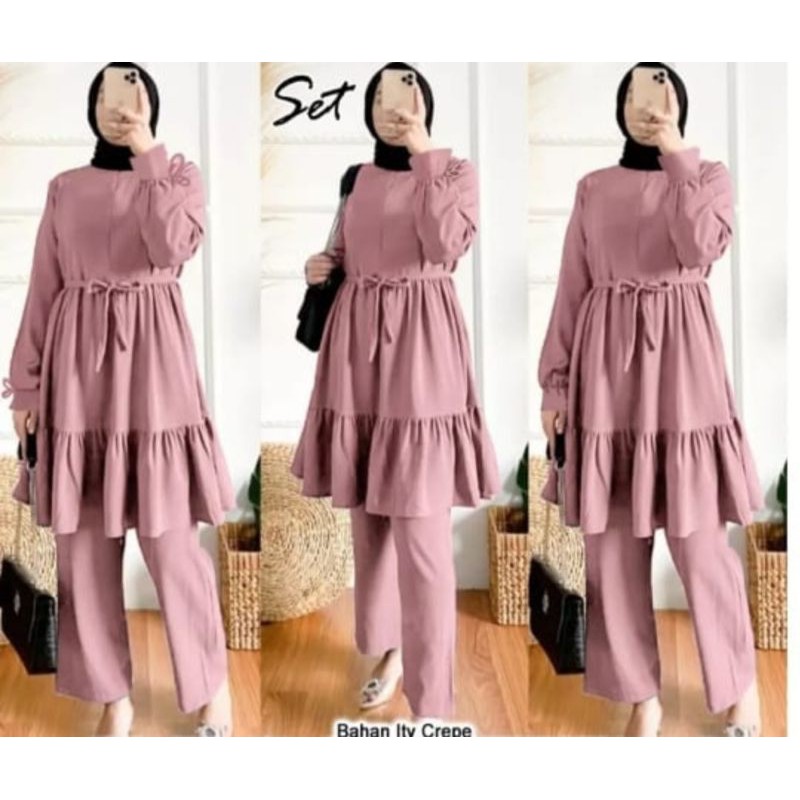 aira set terbaru // one set tunik polos jumbo