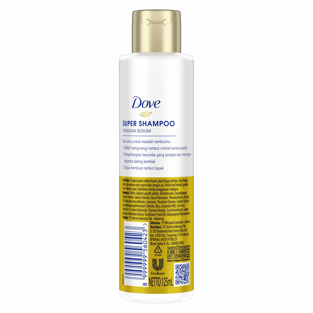 Dove 3 In 1 Super Shampoo Hair Serum 125Ml - Anti Lepek Anti Ketombe Anti Hair Fall-2