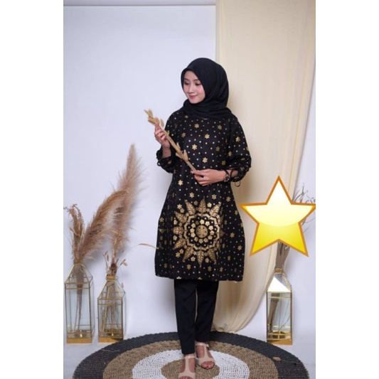 PROMO BATIK COUPLE KELUARGA SARIMBIT sania ruffle batik ori ndoro jowi motif PRADA MATAHARI HITAM-TUNIK