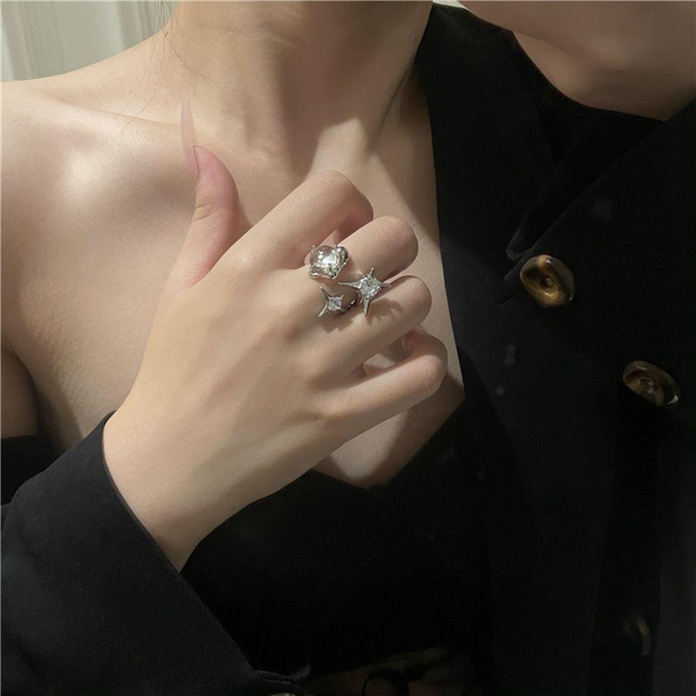 Mxbeauty Wanita Cincin Trendi Ringan Mewah Sederhana Opal Berlian Imitasi Tembaga Zirkon Moonstone Kristal Perempuan Terbuka Ring