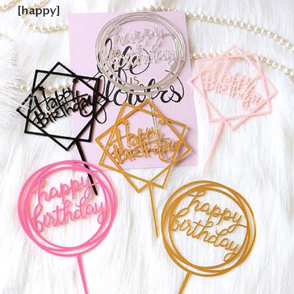 10pcs Topper Kue Desain Happy Birthday Bahan Akrilik Untuk Dekorasi Pesta