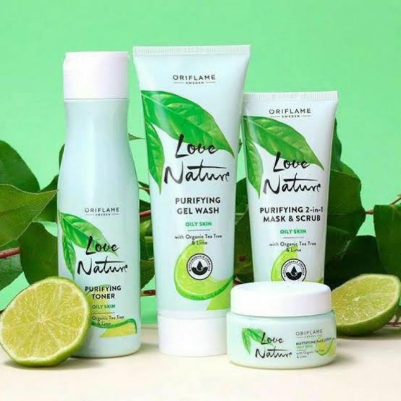 LOVE NATURE PURIFYING GEL WASH WITH ORGANIC TEA TREE &amp; LEMON / MATTIFYING FACE LOTION / PURIFYING CORRECTIVE STICK