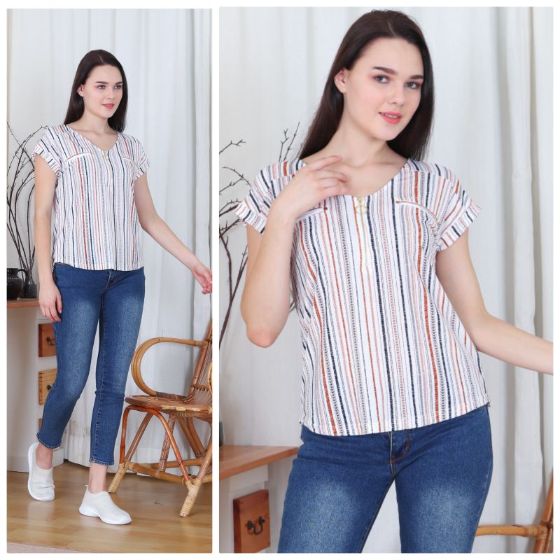 BLOUSE CASUAL ZIPER DEPAN BRANDED EXPORT TERMURAH