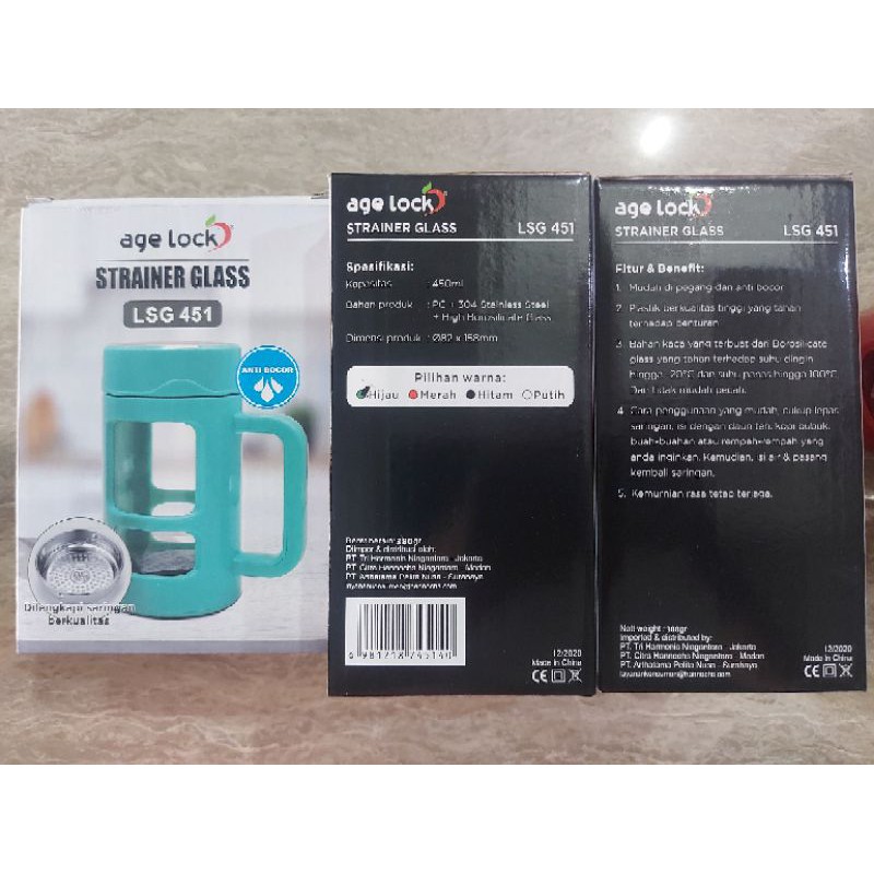 Strainer Glass [450 ml] AGE LOCK LSG 451/ Gelas Strainer Botol Minum + Saringan Anti Bocor
