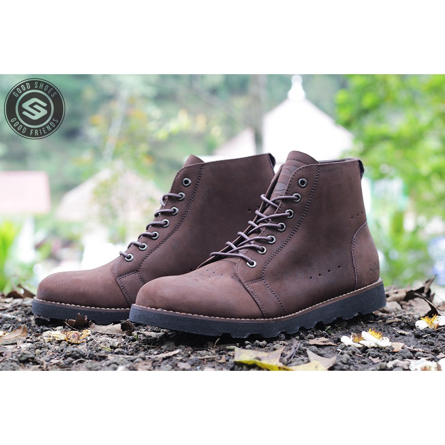 Sauqi Fotwear Barbados Sepatu Boots Pria Kulit Asli Coklat