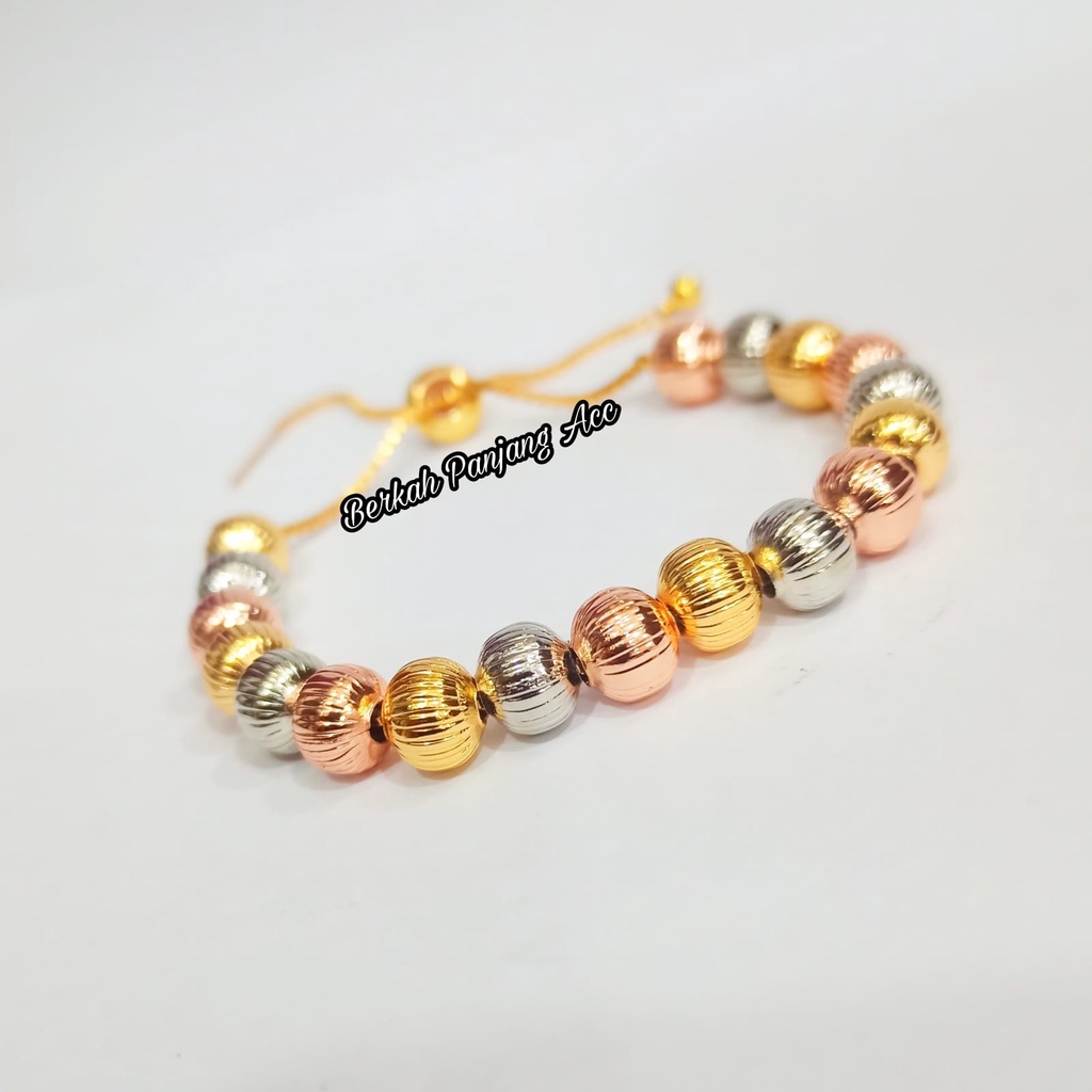 Gelang Serut Wanita Bola 3D + Cincin Permata Satu Anti Karat