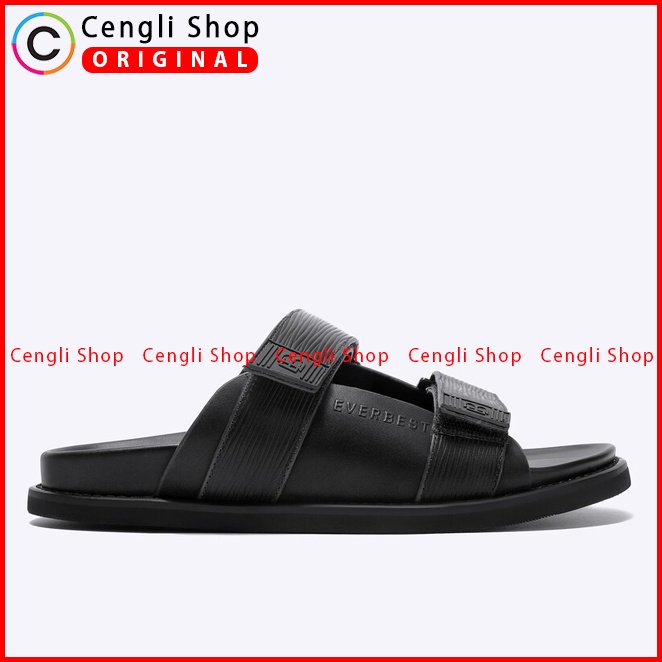 SANDAL SLIDE EVERBEST PRIA ORIGINAL CASUAL KULIT BRANDED HITAM EM39