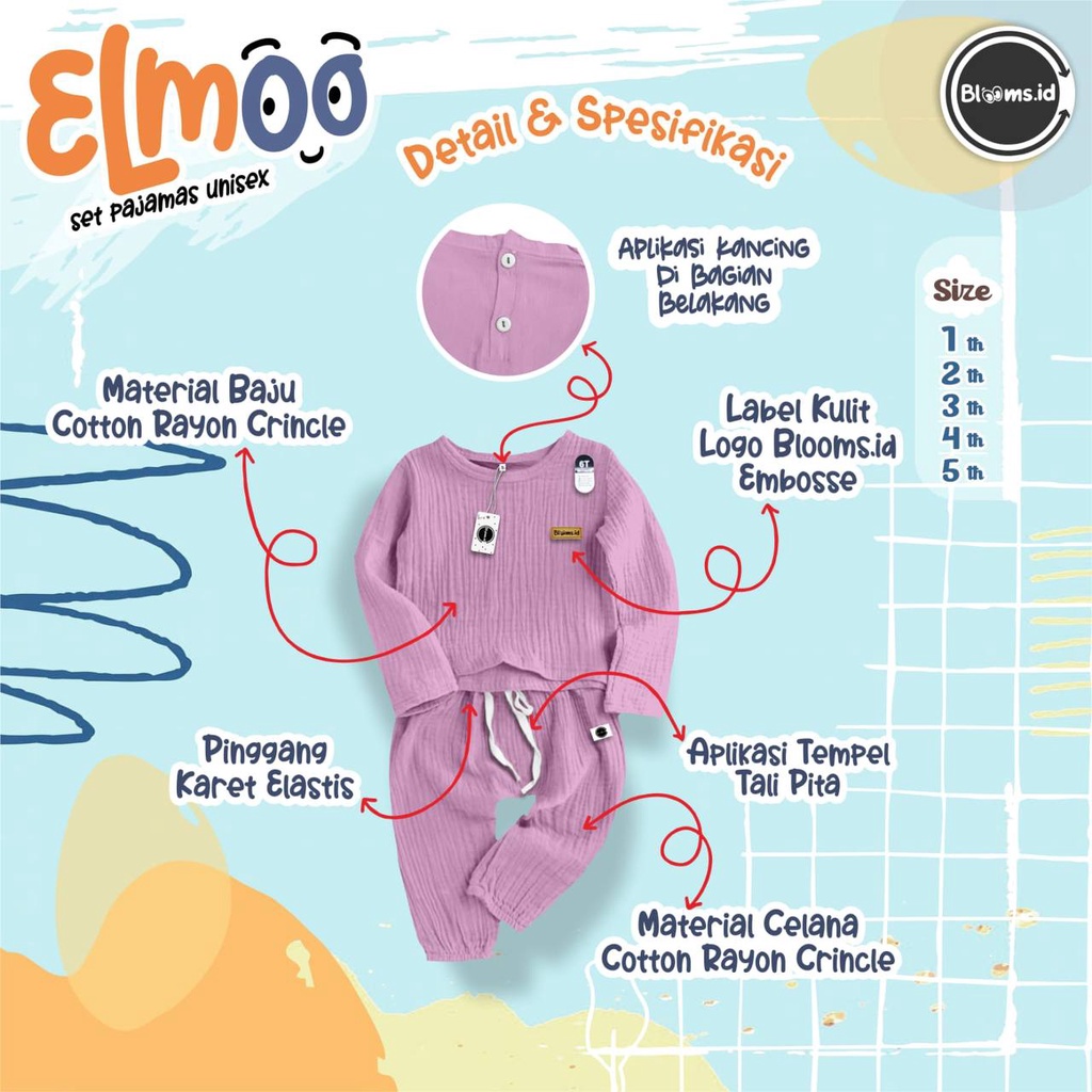 Setelan Pajamas anak Unisex Elmoo By Bloom