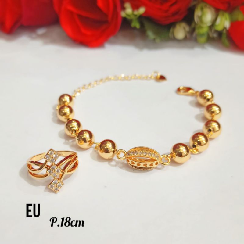 Gelang+cincin bola" xuping gold lapis emas 24k