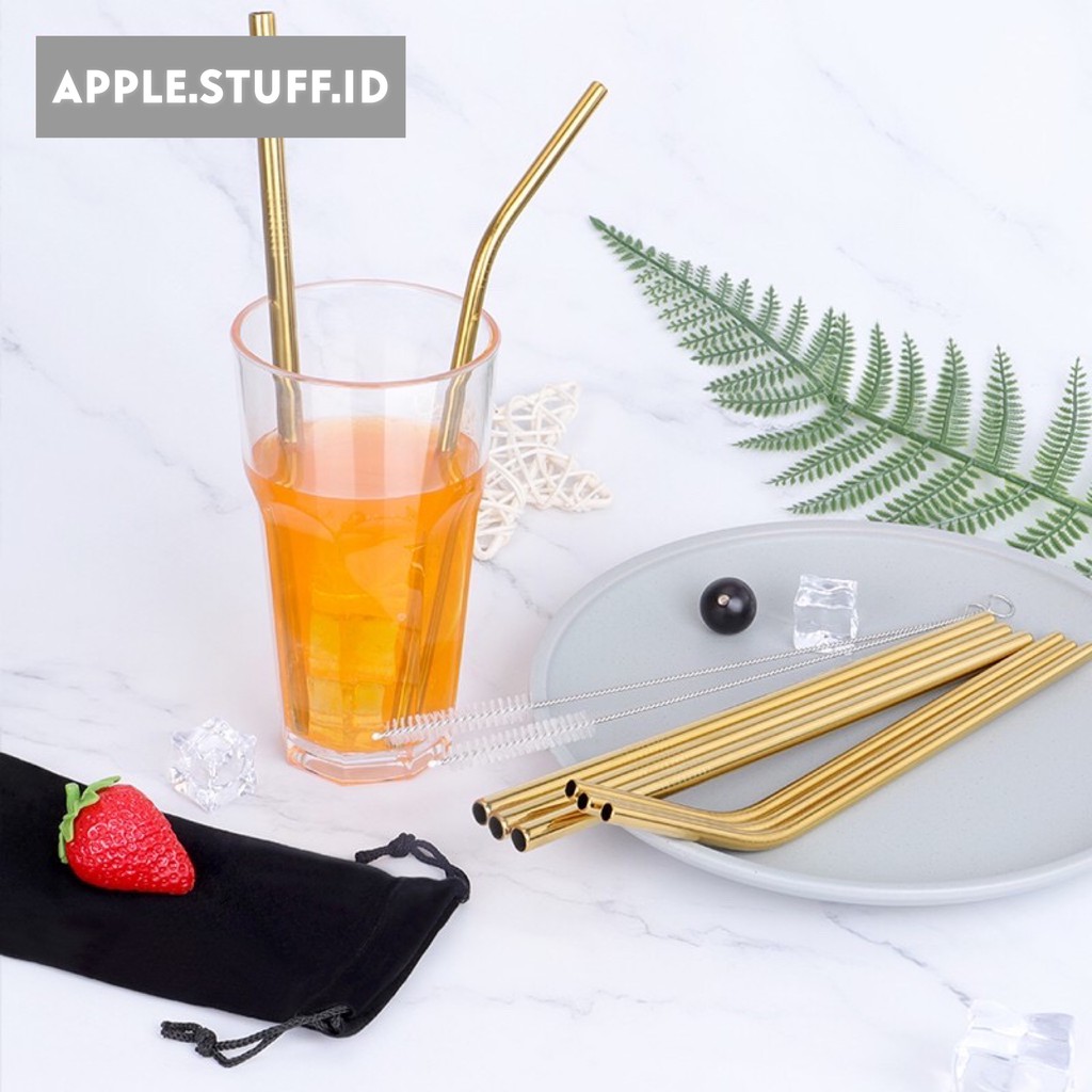 11PCS Set Stainless Steel Straws Sedotan Minuman 215MM