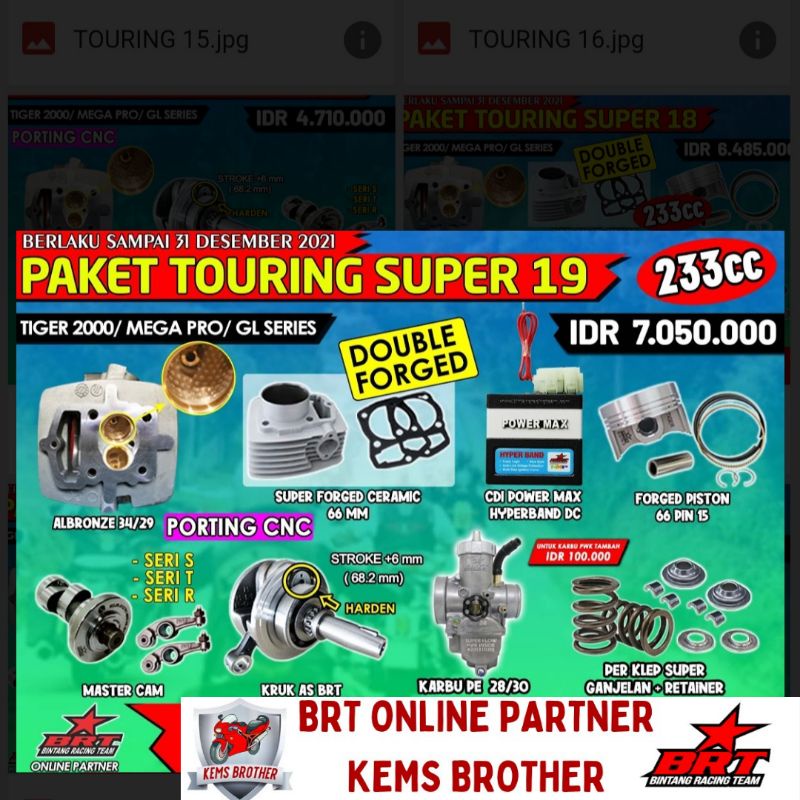 PAKET BRT TIGER MEGAPRO TOURING SUPER 19 BOREUP 233CC