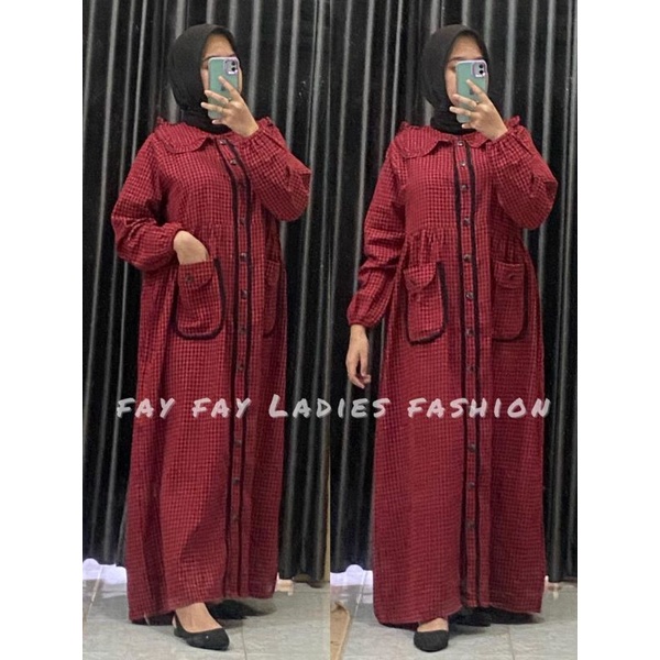 Baju Gamis Tartan Katun Flanel Import Premium