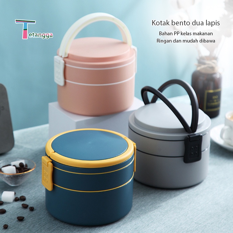 Double-Layer Lunch Box Free Sendok Anti Bocor Dan Anti Percikan Kotak Makan BPA FREE