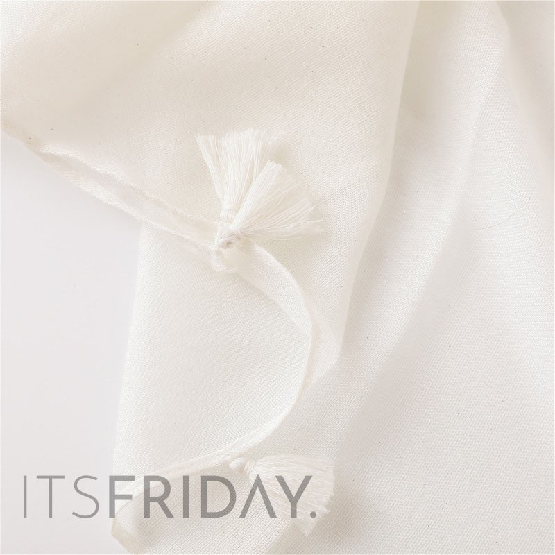 ITSFRIDAY ANGELA In WHITE Scarf - Premium Pashmina Shawl Selendang Syal Pasmina Hijab Import Motif Polos Putih Tassel