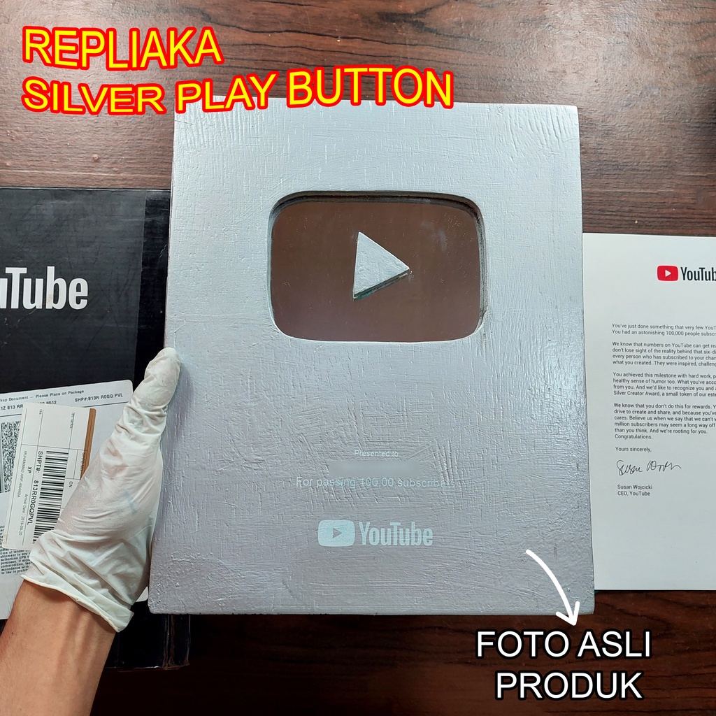 SILVER PLAY BUTTON YOUTUBE REPLIKA 100% ukuran sama dengan yang asli