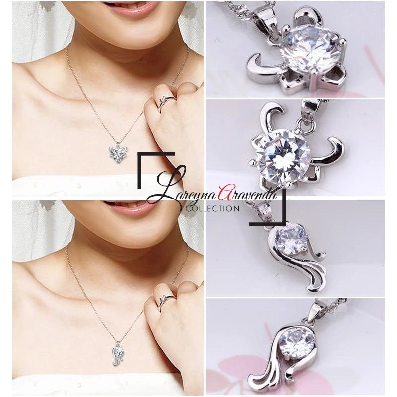 Kalung Titanium + Liontin Wanita Model Zodiak Kristal Crystal Swarovski KLZDK