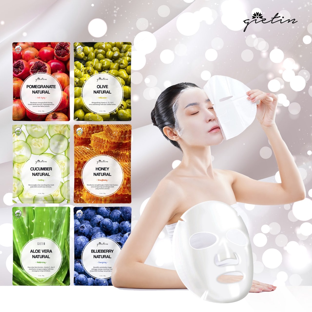 [BPOM] 6 Pcs Gietin Sheet Mask Random Brightening Moisturizing Skin Care Hydrating Essence Face Mask Anti Aging Masker Wajah Bioaqua